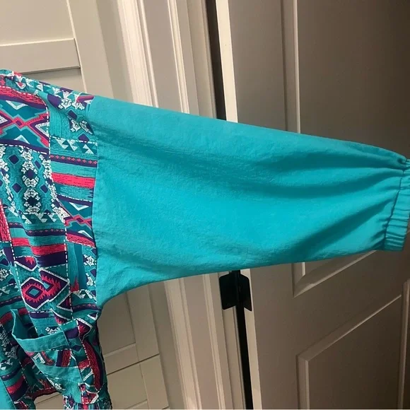 Vintage Geometric Windbreaker Spring Jacket Coat with Removable Shoulder Pads XL - Picture 10 of 16